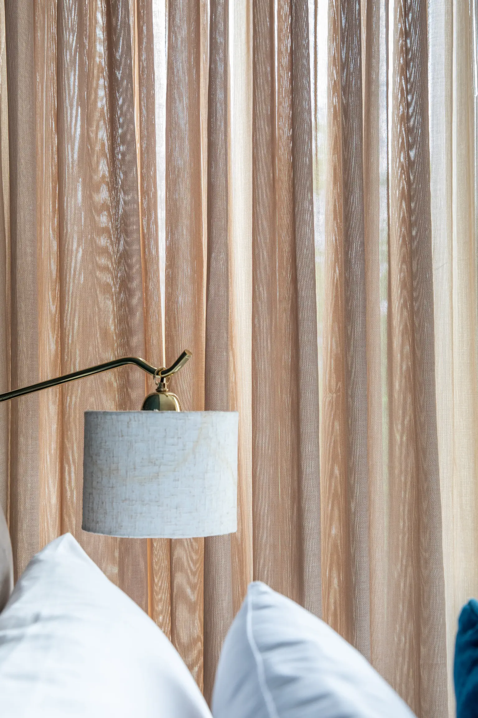 Close-up of champagne sheer linen drapery