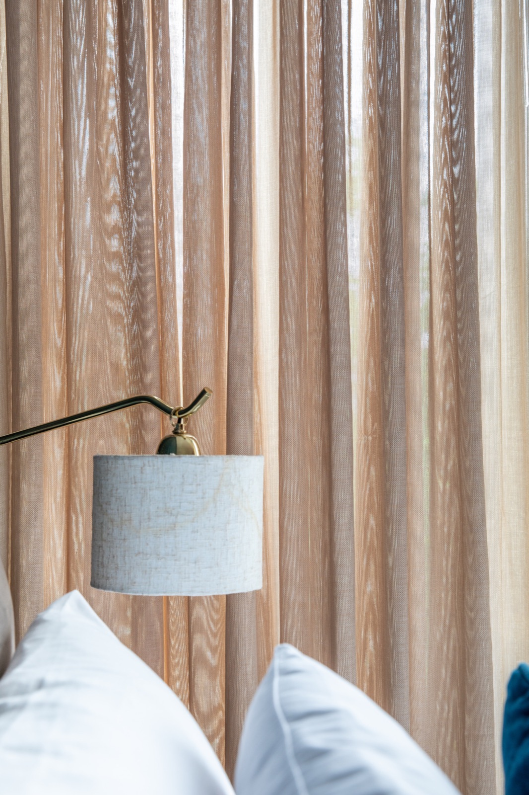 Close-up of champagne sheer linen drapery